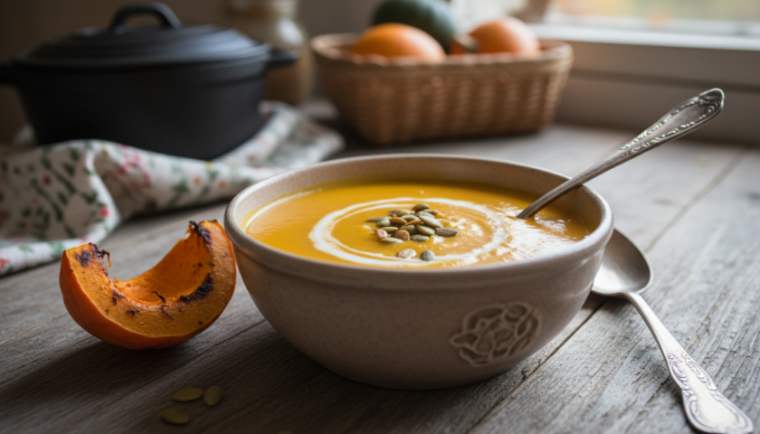découvrez la recette traditionnelle et crémeuse de soupe de potimarron de ma grand-mère, parfaite pour réchauffer vos soirées d'automne.