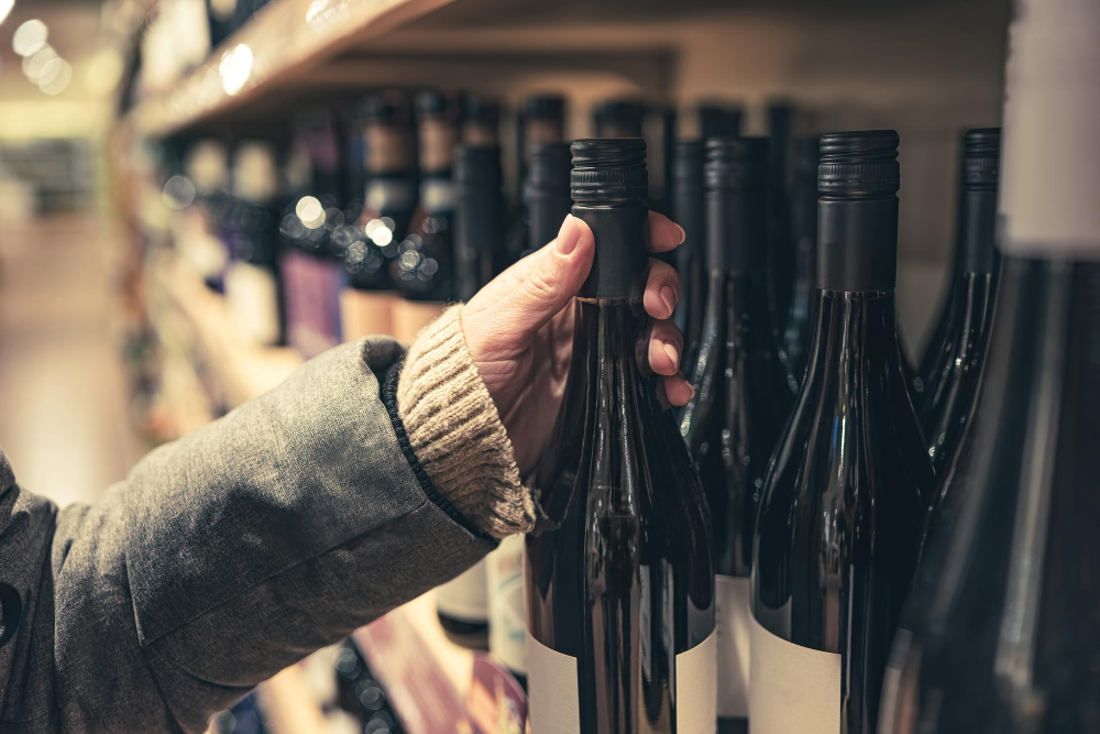 une personne prenant une bouteille de vin dans ses mains